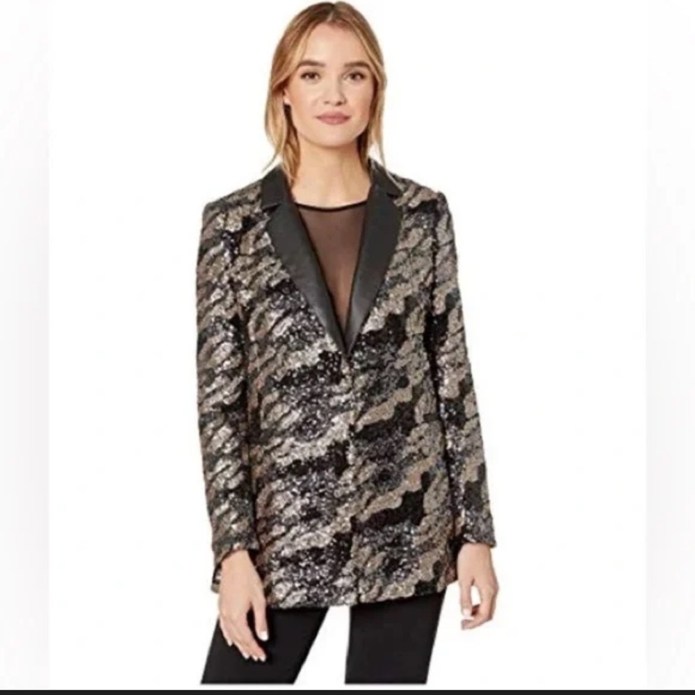 BCBGMaxAzria Black and Gold Sequin Blazer size Small